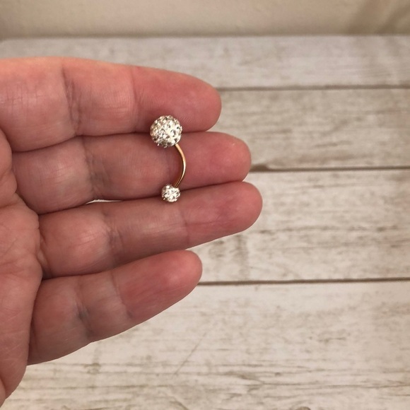 Ball Cubic Zirconia Mini stones Rose Gold Post Belly Button Ring - Picture 2 of 5